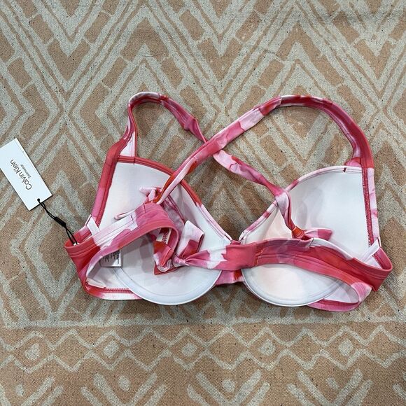 NWT Calvin Klein Pink Watercolor Underwire Bikini Swim Top Size XL - Picture 3 of 3